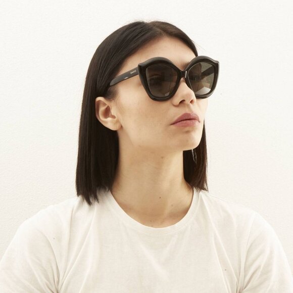 GUCCI SUNGLASSES GG0117S 001 OVERSIZED CAT EYE BLACK ACETATE LIPS - Picture 13 of 13